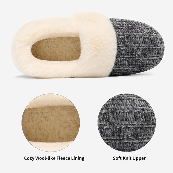 ⚡Women's Dark Grey Memory Foam Slippers Closed Back Knit Slip On House Shoes - Picture 4 of 5